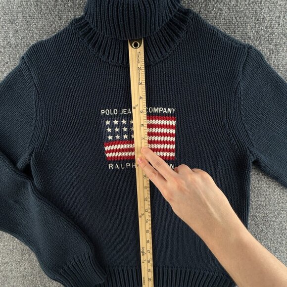 Polo Jeans Ralph Lauren Flag Sweater Knit Large Blue Embroidered Turtleneck - Picture 5 of 16